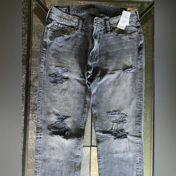 Abercrombie & Fitch Slim Distressed Jeans Denim 32x34 Grey Black Langdon Slim - Picture 1 of 11